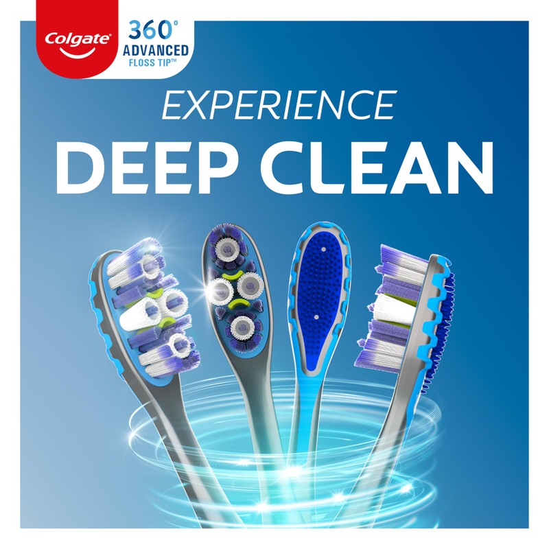 Colgate 360 Advanced Floss Tip Soft Bristle Toothbrush, 17x Thinner