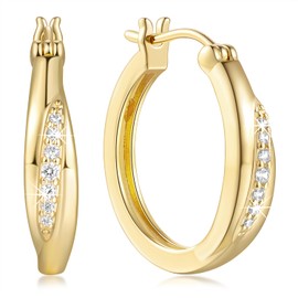 AIGAMIT Gold Hoop Earrings 14K Gold Hoop Earrings for Women Lightweight Cubic Zirconia Gold Earrings Gifts for women 20.5mm (Latch back)