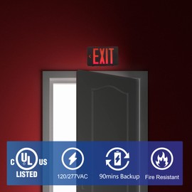 TANLUX Red Exit Sign with Black Housing, LED Emergency Exit Light with Battery Backup, UL Listed, Hardwired Exit Signs with Emergency Lights, Commercial Emergency Lights for Business - 2 Pack