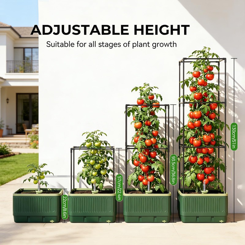 Raised Garden Bed Tomato Planter with Trellis, 52" Self Watering