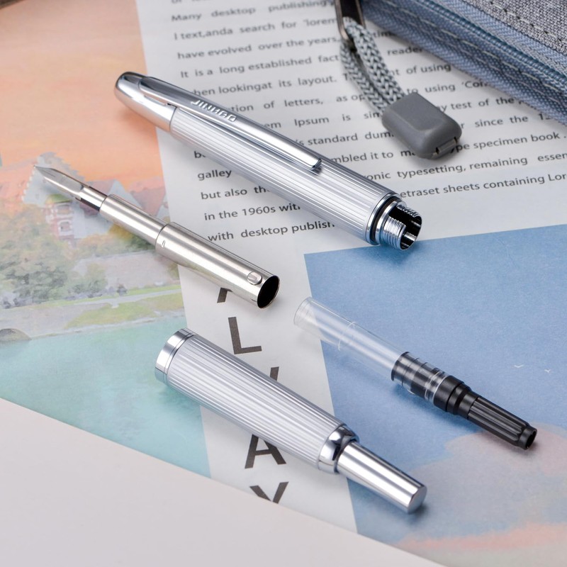 Jinhao 10 Series Press Fountain Pen Brushed Matte Chrome Retractable