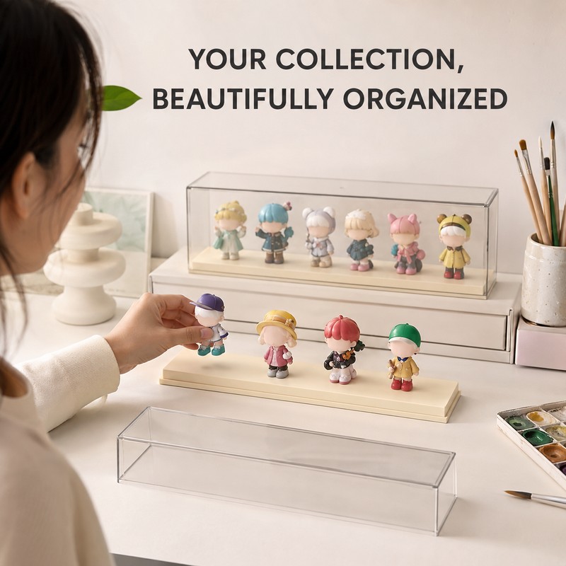 Clear Stackable Doll Display Case, Dustproof Plastic Storage Box for