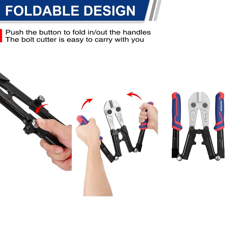 WORKPRO 18-Inch Foldable Bolt Cutter, Tri-Material Handle with Comfort Grip,