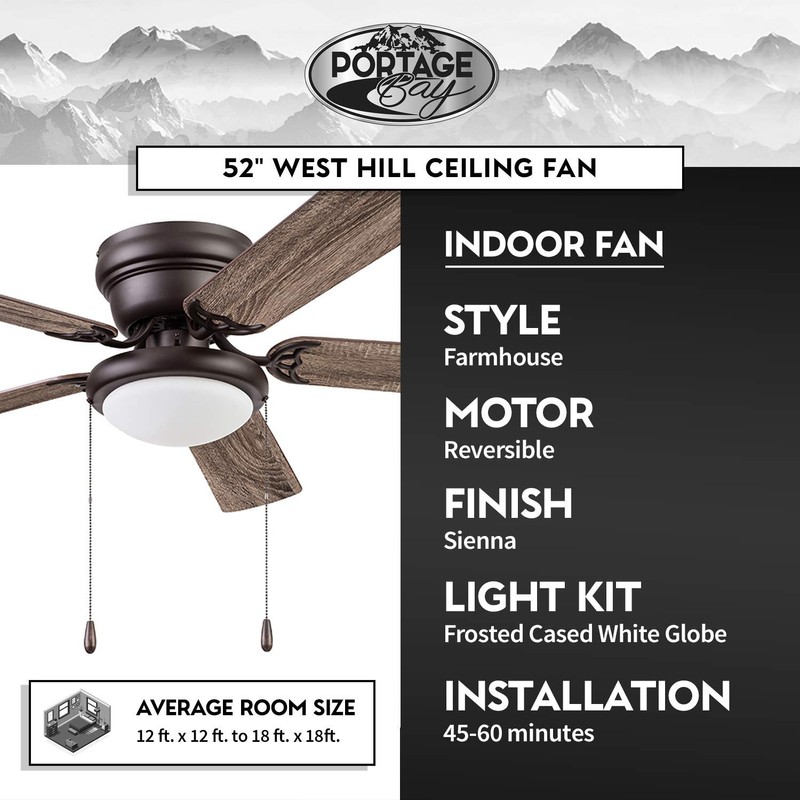 Portage Bay 51492 Cherry Hill Ceiling Fan, 52, Sienna Bronze