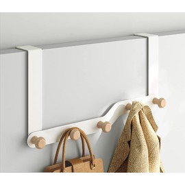 LAKNUY Over The Door Hooks Door Hanger Hook for Clothes with 5 Wooden Door Hooks，Over Door Coat Hanger Hanging Coats Towel Hanger Coat Rack for Towels, Clothes, Back of Bathroom Bedroom（White）