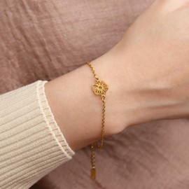 BXDA September Birth Flower Gold Bracelets for Women, Trendy Statement Adjustable Stackable Morning Glory Chain Bracelet Birthday Outfit Accessories Jewelry Gift.