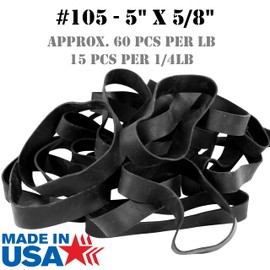 Black #105 Extra Wide Large Premium Outdoor Rubberbands, Made in USA, High Heat UV Resistant Platinum Rubber Crepe Band (5" Long x 5/8" Wide) 60pcs per Pound Natural Latex (0.50, Pounds)