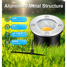 PUVORXI 10W Well Lights, AC/DC 12-24V LED In-Ground Low Voltage Landscape Lights, IP67 Waterproof Landscape Lighting, 3000K Pavers Lights Warm White for Yard, Garden, Patio(10 Pack)