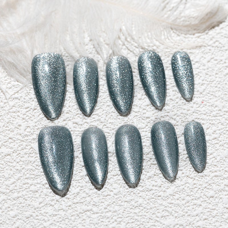Sun&Beam Nails Handmade Nail Tip, Medium, Long, Almond, Gray, False