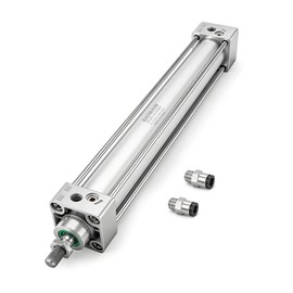 Baomain Pneumatic Air Cylinder SC 32 x 250, PT 1/8 Port, 1-1/4" Bore, 9.84" Stroke, Single Rod Double Acting, M10X1.25 Threaded Rod, with 2X Push-in Fittings