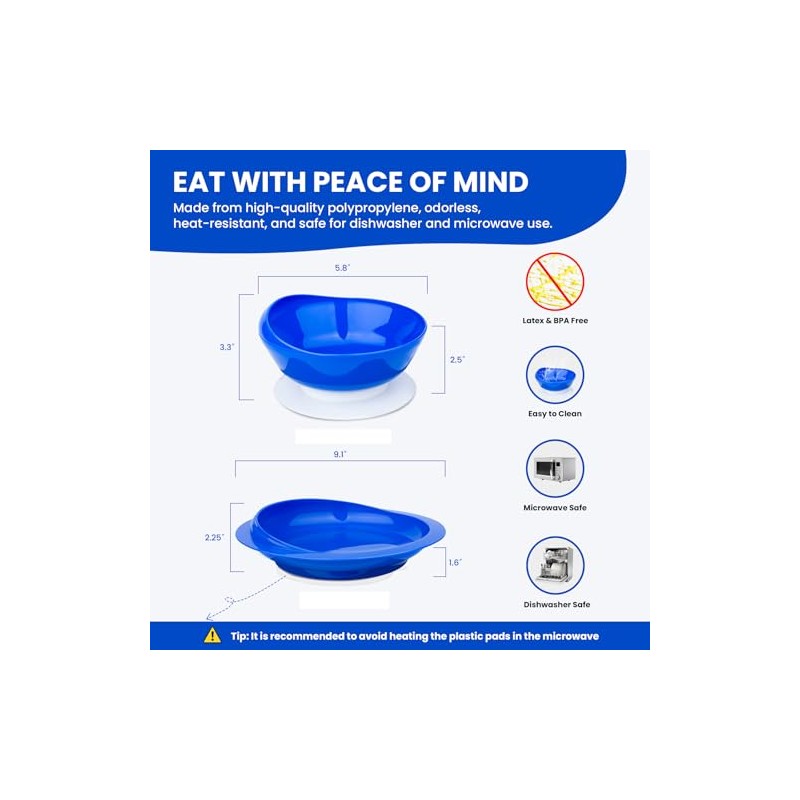 Spill Proof Scoop Plate and Bowl with Non-Skid Suction Base,
