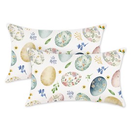 HOMFREEST Easter Throw Pillow Covers 12 x 20 Set of 2 Easter Colorful Eggs Flower Decorative Pillows Blue Farmhouse Spring Patio Cushion Cases for Sofa Couch Home