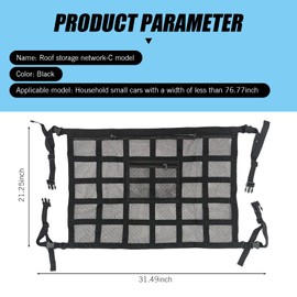 leechio 1 PC Ceiling Cargo Organizer Barrier Pocket, Double Mesh Roof Luggage Organizer, Interior Camping Roof Storage Bag Net, Universal for Most Cars, Trucks, SUVs (Black)