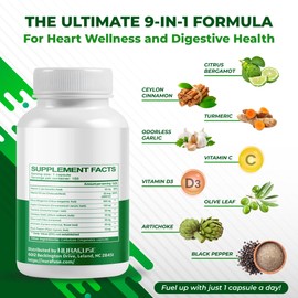 Citrus Bergamot 9-in-1 Formula - with Cinnamon Turmeric Odorless Garlic, Olive Leaf, Artichoke - Made and Tested in The USA