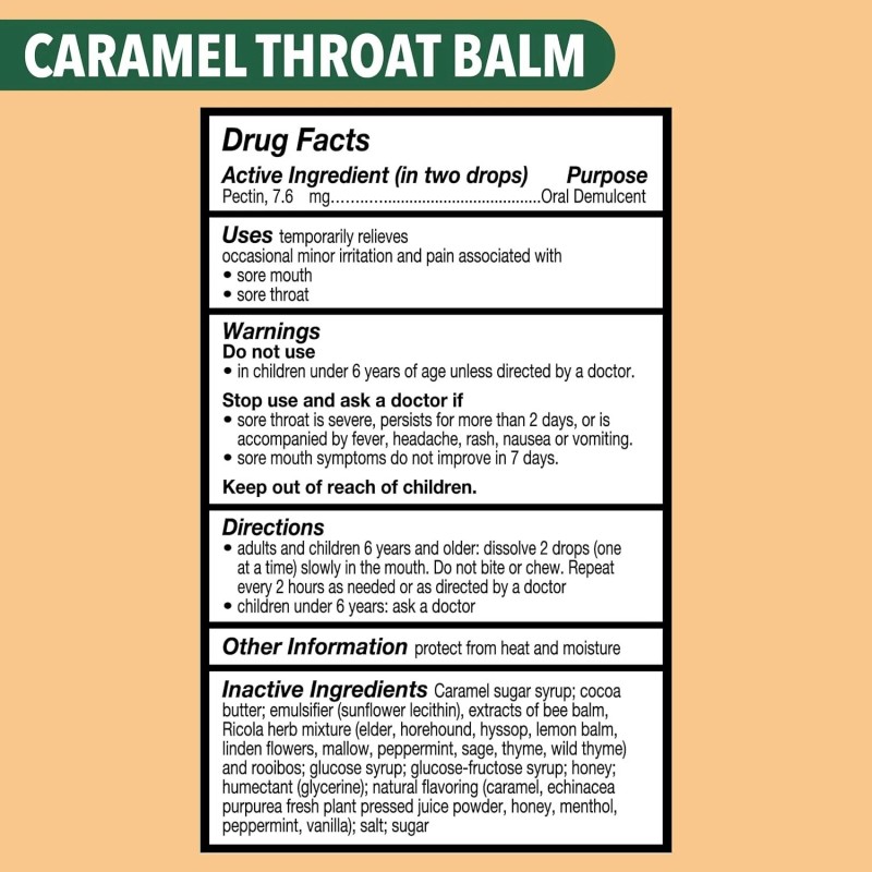 Throat Balm Caramel Throat Drops with Liquid Center 34 Count