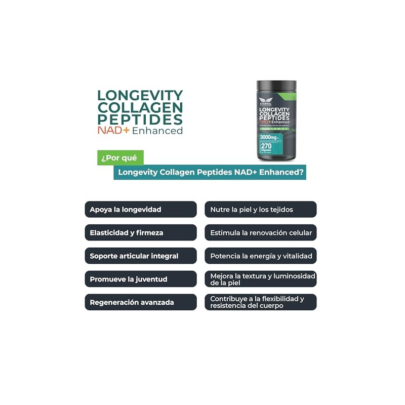 Eternal Nutrition Longevity Colágeno Hidrolizado Nad 270 Cápsulas Péptidos Tipo