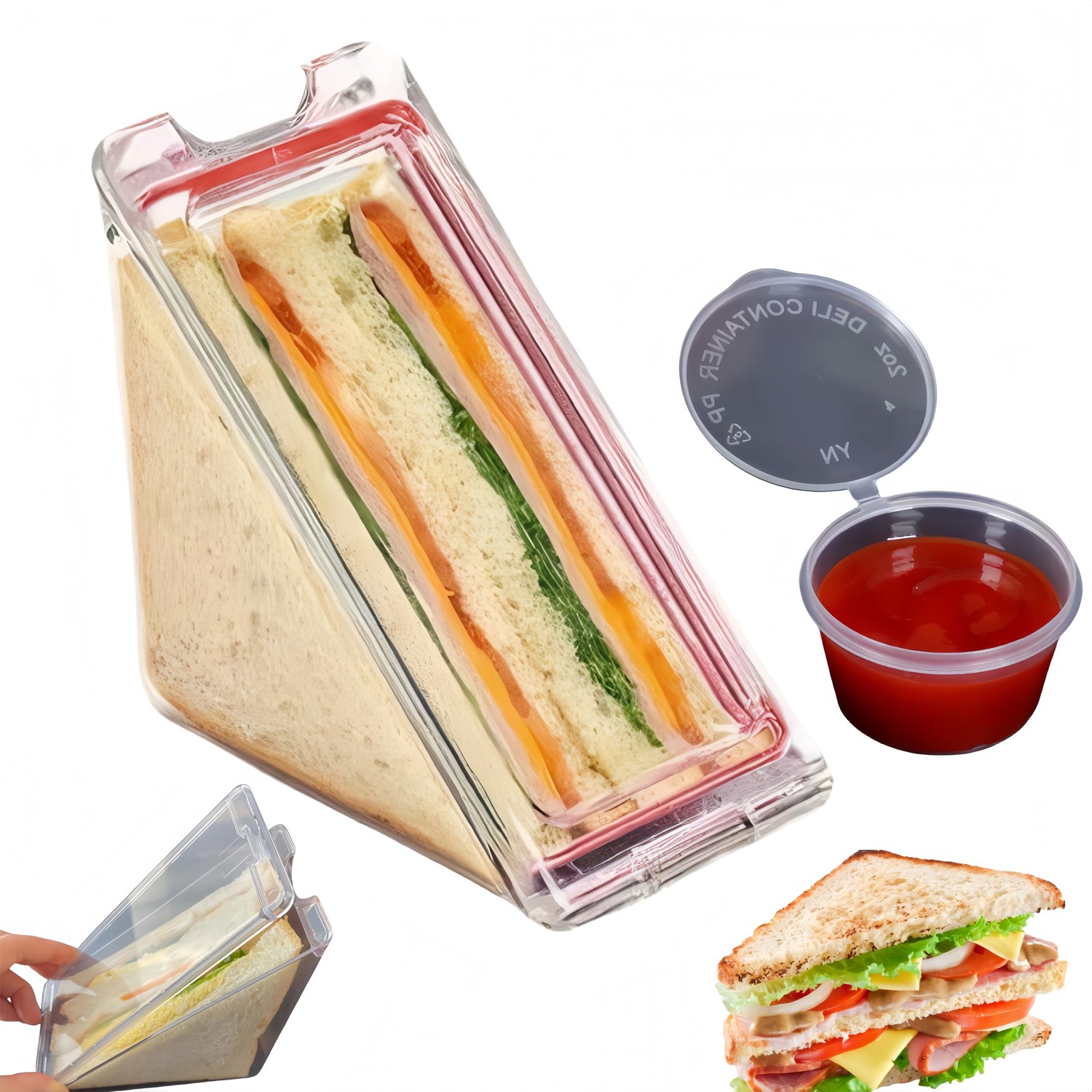 FeBohao Sandwich Container with Lid Triangle Sandwich Box Clear Plastic ...