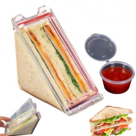 FeBohao Sandwich Container with Lid Triangle Sandwich Box Clear Plastic Reusable Snack Pack Food Containers with Sauce Container