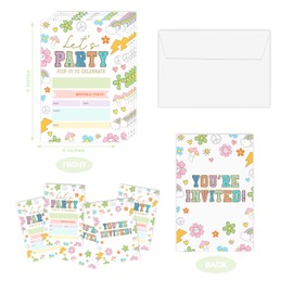 TIOFUNO Let's Party Birthday Party Invitations, 20 Birthday Party Invites Cards with Envelopes, Lovely Flowers Girls Birthday Fill-in Invites, 4" x 6" Double-sided Cards-D05