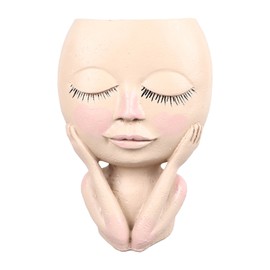 Unique Head Plant Pot with Drainage Hole Resin DIY Face Colorfast Planter Pots for Indoor Outdoor Plants