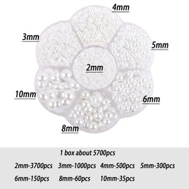 5800Pcs Half Pearls for Crafts, Flatback Pearls for Artwork Making, DIY Rhinestones Accessory Nail Art, Face Gems Jewels Flat Back Craft Pearls for Artist Creative - White