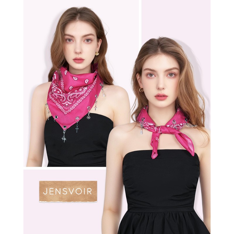 JENSVOIR Bandana for Women - Hot Pink Paisley Hollow Out