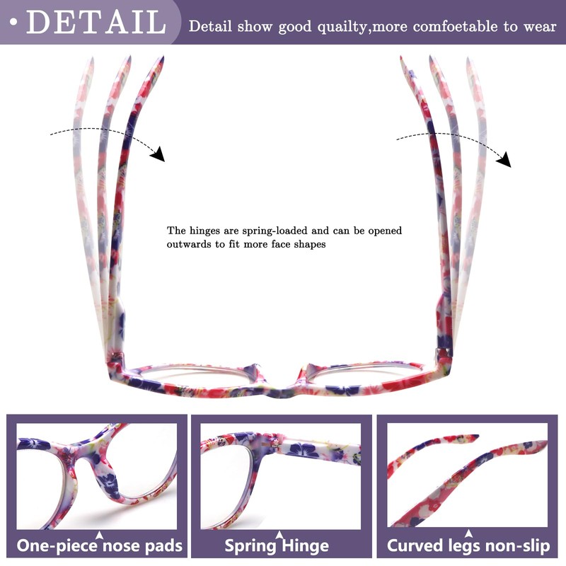 Sumkyle 5 Pack Cat Eye Reading Glasses Blue Light Blocking