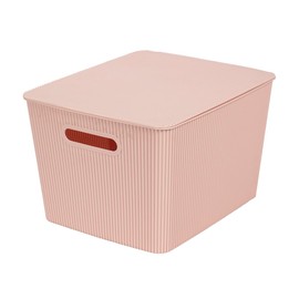 Glad Storage Baskets with Lids - Set of 4 Stackable Plastic Boxes with Handles - Decorative Shelf Organizer Bins for Bathroom and Closet, Pink, 4.7 Gallon