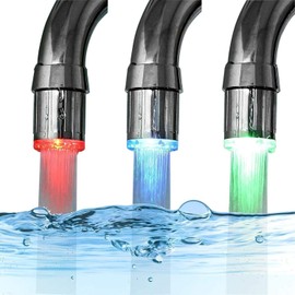 SNOMYRS 3-Color Temperature Sensitive Gradient LED Water Faucet Light Water Stream Color Changing Faucet Tap Sink Faucet for Kitchen and Bathroom (3 Color-3PC)
