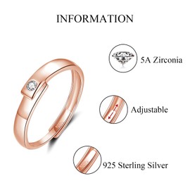 Bewenda Silver Pair of Rings, 925 Sterling Silver Partner Rings for Men and Women, Adjustable Partner Rings, Engagement Ring, Wedding Ring, Simple Open Wedding Rings, Band Ring with White Cubic