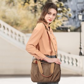 DIRRONA Casual Canvas Women Handbag Ladies Canvas Shoulder Bag Large Crossbody Bag Multifunctional for Work Travel Daily Womens Canvas Handbags Brown