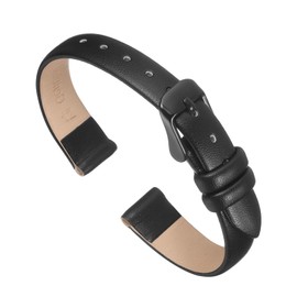 uxcell Black Genuine Leather Band 12mm Width, Flat Thin Elegant Leather Watch Strap Black Buckle for Men and Women