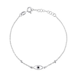 JewelryWeb 925 Sterling Silver Womens Black Enameled Evil Eye Good Luck Charm Bracelet 7.5 Inch 6.1mm Long-Charm-Bracelet for Women