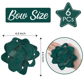 AIMUDI Dark Green Velvet Wired Ribbon Star Gift Bows 4.5'' Christmas Bows for Gift Wrapping Self Adhesive Gift Wrap Bows for Party, Holiday, Christmas Decorations - 6 Counts