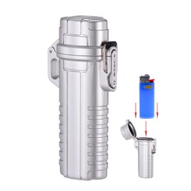 Outdoor EDC Waterproof Lighter Case Cover Sleeve for BIC Regular Lighters, Seal Pouch for Hiking, Camping, Travel (Silver)