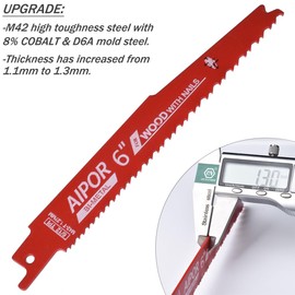 AIPOR 30 Pack Reciprocating Saw Blades, 6 Inch 6/12 TPI Bi-Metal Reciprocating Saw Blades, Demo Demon Reciprocating Saw Blade for Nail-Embedded Wood, PVC Pallets, Garden Pruning, Tree Trimming etc.