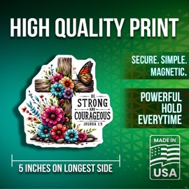 Inspirational Cross Magnets - Floral Bible Verse - Joshua 1 9 Quote - Encouragement Religious Decor- 2 Pack - Made in USA - PLDFMAG3157