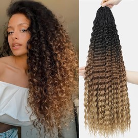 CAZSYSDD Pre Looped Brazilian Micro Kinky Curly Crochet Hair 8 Packs 18 Inch Water Wave Micro Curly Braiding Hair Extensions Deep Wave For Mini Senegalese Twist Hair (1B/30/27#, 18 inch (Pack of 8))
