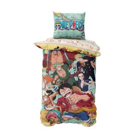 MTOnlinehandel One Piece Bed Linen 135 x 200 cm, Manga Pirate Set Duvet Cover 135 x 200 cm + Pillowcase 80 x 80 cm, Anime for Children and Teenagers Made of Microfibre, Comfortable and Soft