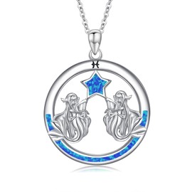 JBAERD Leo/Pisces Necklace Star Opal Constellation Necklace 925 Sterling Silver Gifts for Women Lion/Mermaid Pendant Jewelry Natural Gemstone Trend Adjustable Chain with Box, Sterling Silver, Opal