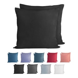 Komfortec 100% Cotton Cushion Covers, Set of 2, 40 x 40 cm, Super Soft Premium Jersey Pillowcase 150 g/m², Cushion Cover, Black