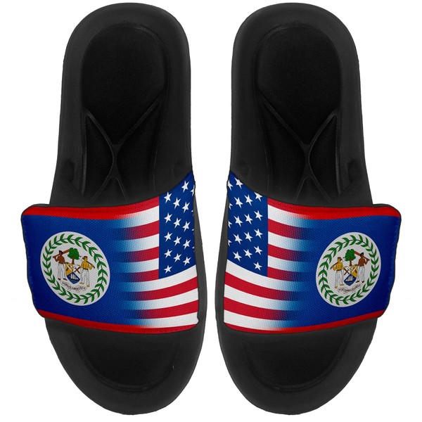 Cushioned Slide-On Sandals/Slides for Men, Women and Youth - Flag of Belize (Belizean) - Belize Flag with USA - X Large