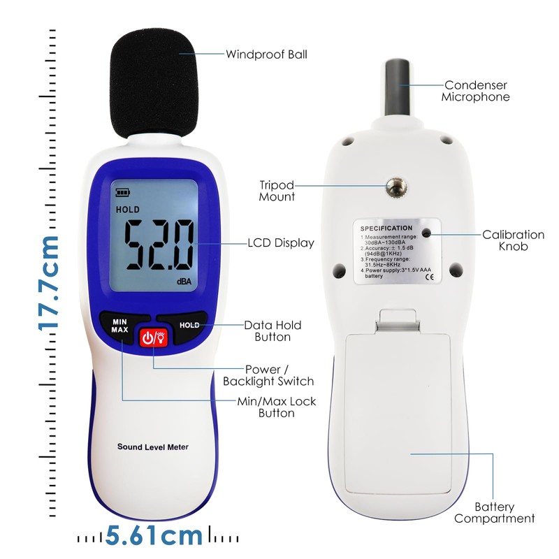 Wireless Decibel Meter, Bluetooth Sound Level Meter with App Data