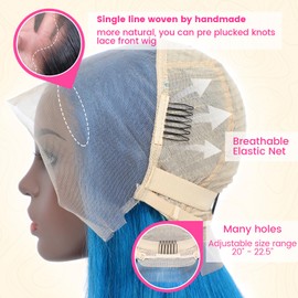 Evala Bob Wig Human Hair Blue Human Hair Wig 13x4 Blue Lace Front Wig Human Hair 10 inch #Sky Blue Bob Wig 180% Density Blue Lace Wig Colored Bob Wig Human Hair