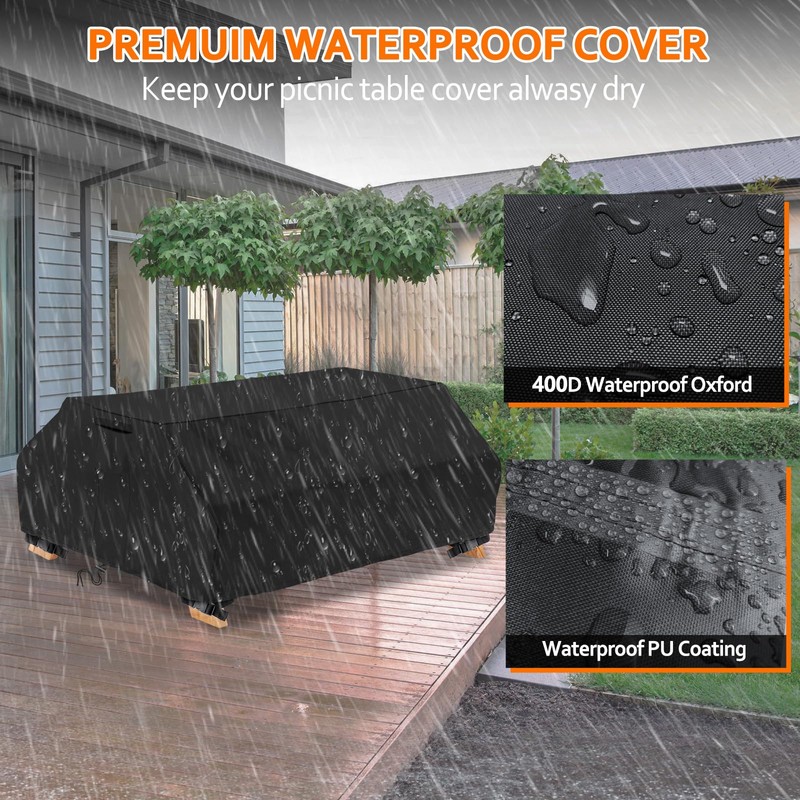 STARTWO Waterproof Picnic Table Cover Outdoor Patio Bench Covers for