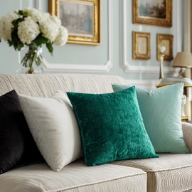 MIULEE Teal Velvet Throw Pillow Covers Set of 2 18x18 Inches, Soft Neutral Decorative Pillow Cases with Luxurious Textured Vintage Cushion Covers for Home Decor Couch Sofa Bed