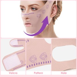 Adorila 2 Pcs V Line Face Mask, Breathable Facial Slimming Strap Double Chin Reducer, Hook and Loop Face Lifting Belt (Purple)