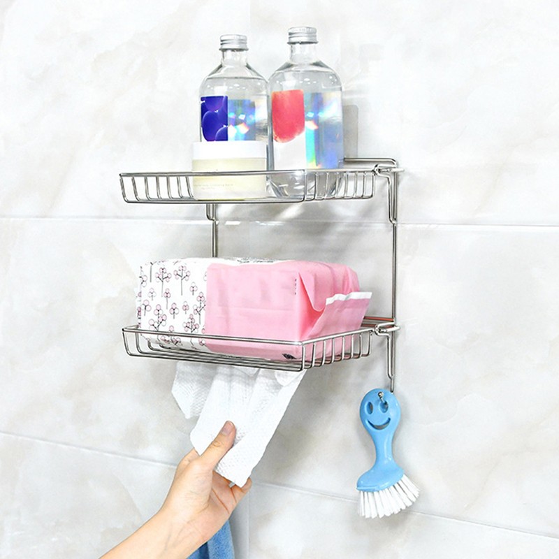 Stainless Steel Folding Storage Rack with Hook and Non Punching