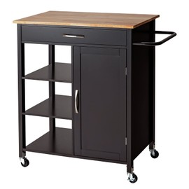 Giantex Kitchen Island - Mobile Kitchen Cart on Wheels, 1-Door Storage Cabinet, Large Drawer, 3 Tier Shelves, Rubber Wood Countertop, Towel Handle, Rolling Serving Cart for Dining Room Bar (Brown)
