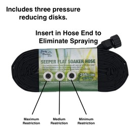 Rocky Mountain Goods 25 Foot Flat Soaker Hose - Heavy Duty Double Layer Design - Saves 70% Water - Consistent Drip Throughout Hose - Garden/Vegetable Safe - Includes 3 Pressure Reducing Discs